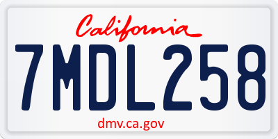 CA license plate 7MDL258