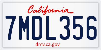 CA license plate 7MDL356