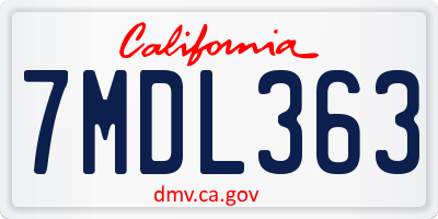 CA license plate 7MDL363