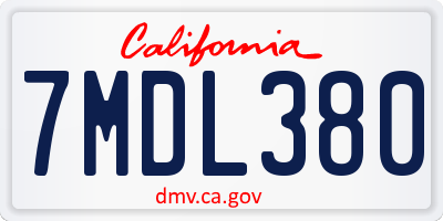 CA license plate 7MDL380