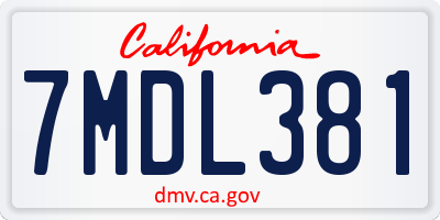 CA license plate 7MDL381
