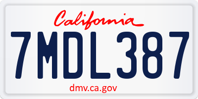 CA license plate 7MDL387