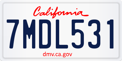 CA license plate 7MDL531