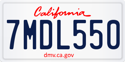 CA license plate 7MDL550