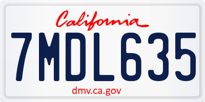 CA license plate 7MDL635