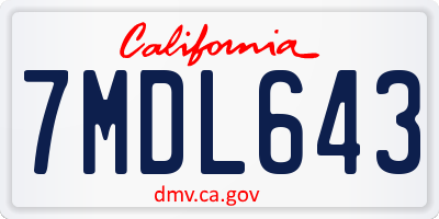 CA license plate 7MDL643