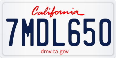 CA license plate 7MDL650