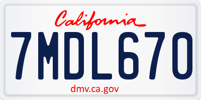 CA license plate 7MDL670