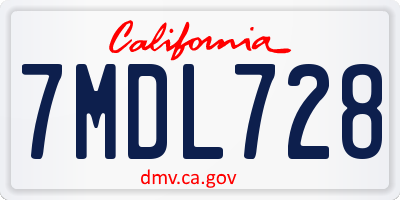 CA license plate 7MDL728