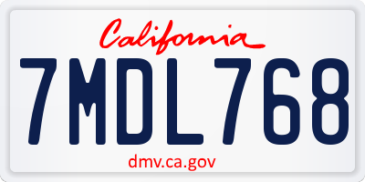 CA license plate 7MDL768
