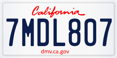 CA license plate 7MDL807
