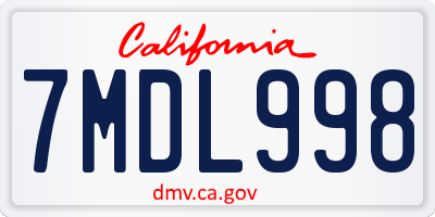 CA license plate 7MDL998