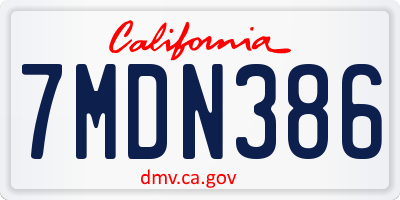 CA license plate 7MDN386