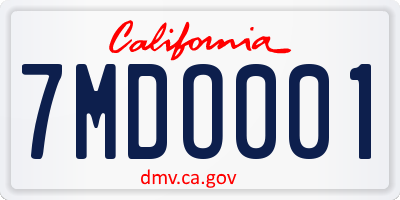 CA license plate 7MDO001