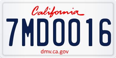 CA license plate 7MDO016