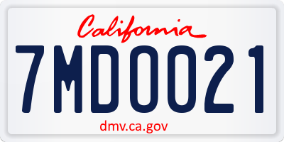 CA license plate 7MDO021