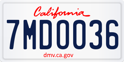 CA license plate 7MDO036