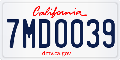 CA license plate 7MDO039