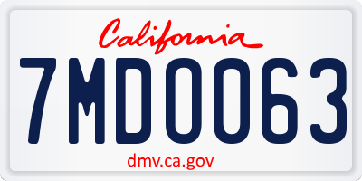 CA license plate 7MDO063