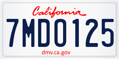 CA license plate 7MDO125