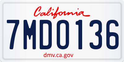 CA license plate 7MDO136