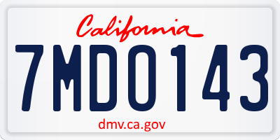 CA license plate 7MDO143