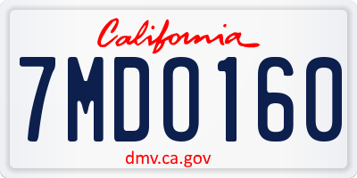 CA license plate 7MDO160