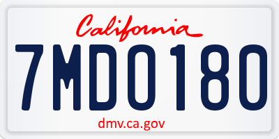 CA license plate 7MDO180