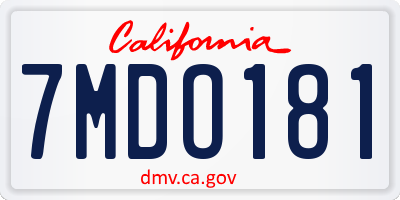 CA license plate 7MDO181