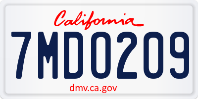 CA license plate 7MDO209