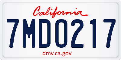 CA license plate 7MDO217