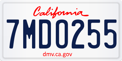 CA license plate 7MDO255
