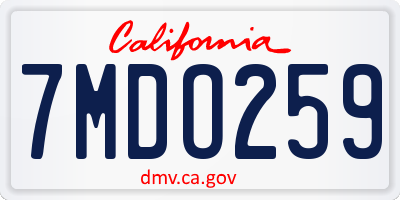 CA license plate 7MDO259