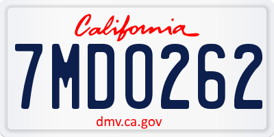 CA license plate 7MDO262