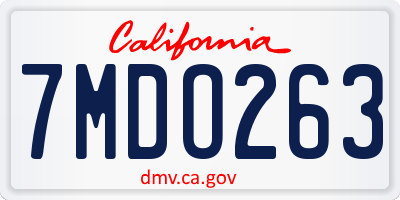 CA license plate 7MDO263