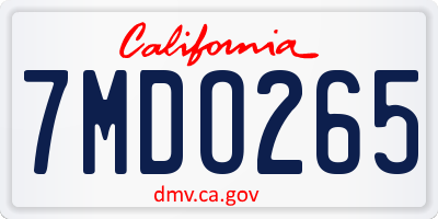 CA license plate 7MDO265