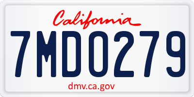 CA license plate 7MDO279
