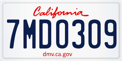 CA license plate 7MDO309