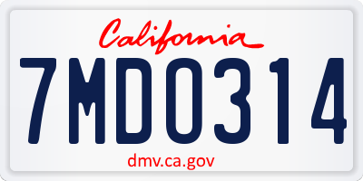 CA license plate 7MDO314