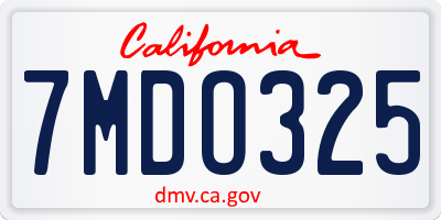 CA license plate 7MDO325