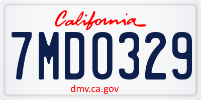 CA license plate 7MDO329