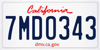 CA license plate 7MDO343