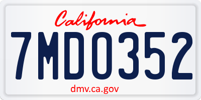 CA license plate 7MDO352