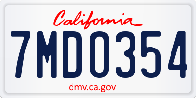 CA license plate 7MDO354