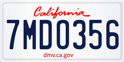 CA license plate 7MDO356