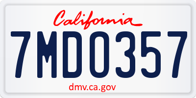 CA license plate 7MDO357