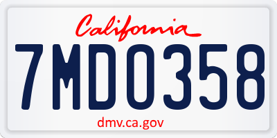CA license plate 7MDO358
