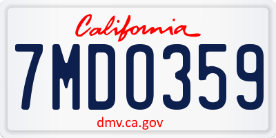 CA license plate 7MDO359