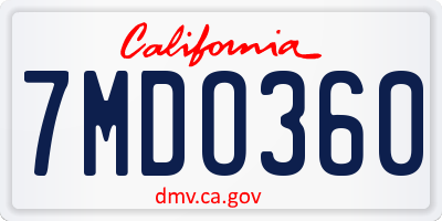 CA license plate 7MDO360
