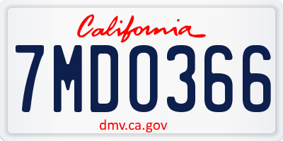 CA license plate 7MDO366